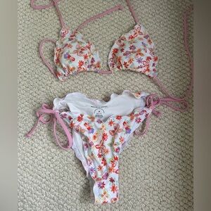 PacSun White and Pink Floral Bikini Set